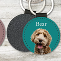 Custom Pet Photo Keychain Personalized Dog Cat Portrait Name Leather Picture Keyring Charm Anniversary Memorial Loss Gift Him He