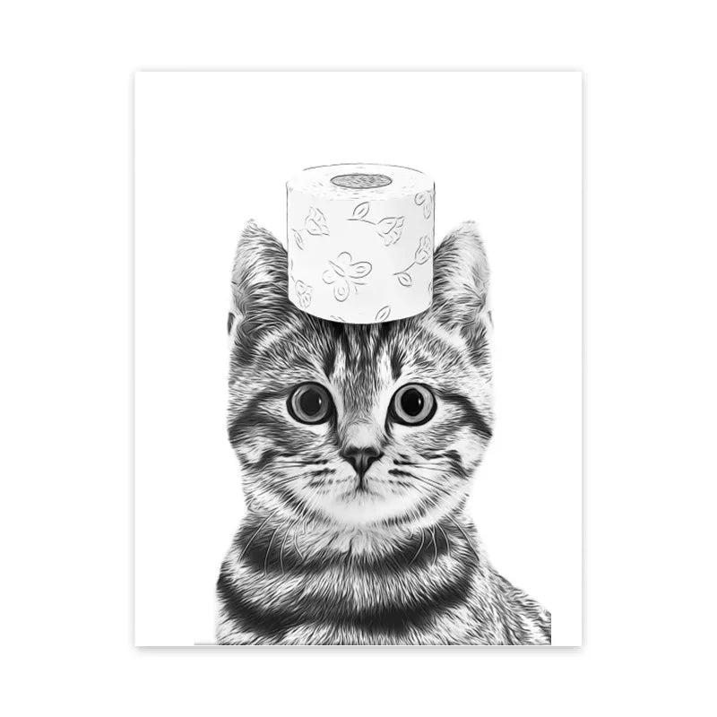 Cat Giraffe Dog Elephant Toilet Paper Bathtub Funny Bathroom Poster Print Canvas Painting Wall Art Shower Room Home De