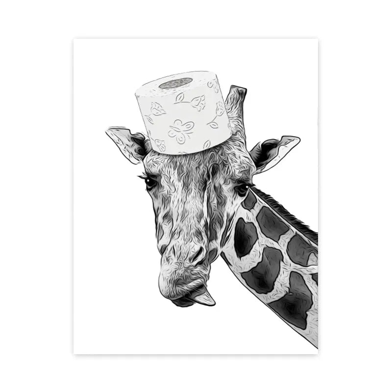Cat Giraffe Dog Elephant Toilet Paper Bathtub Funny Bathroom Poster Print Canvas Painting Wall Art Shower Room Home De