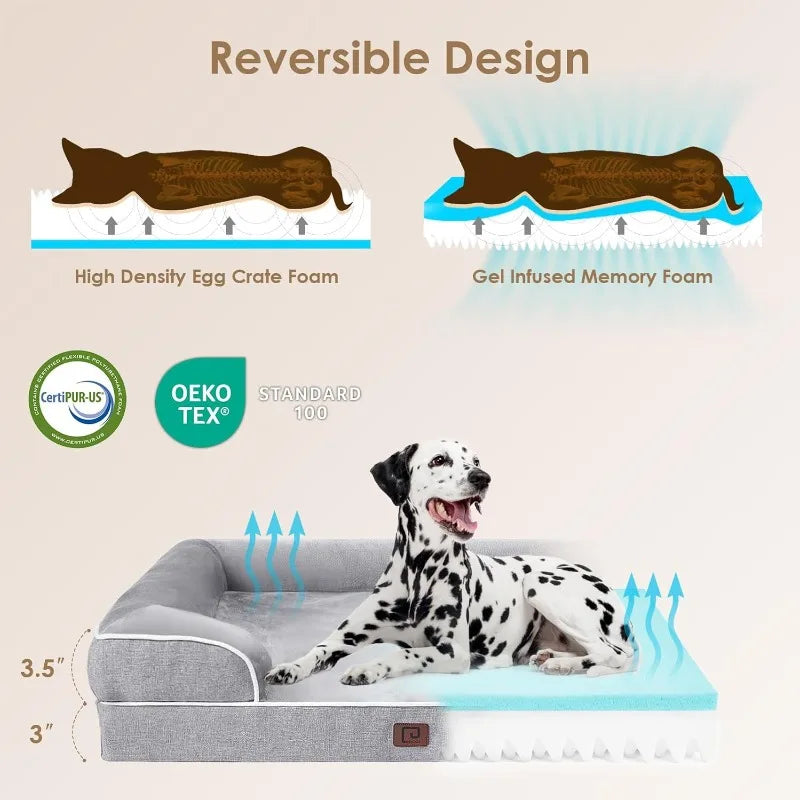 Orthopedic Dog Beds For Extra Large, Waterproof Memory Foam XXL Pet Bed With Sides, Non-Slip Bottom And Egg-Crate