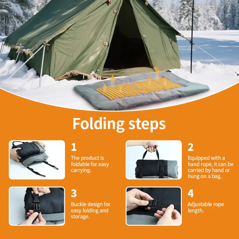 Portable Foldable Pet Heating Mat Anti-Slip Wear-Resistant Adjustable Overheating Protection for Outdoor Dog Cage Indoor Car Use