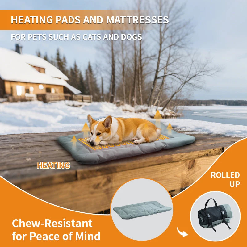 Portable Foldable Pet Heating Mat Anti-Slip Wear-Resistant Adjustable Overheating Protection for Outdoor Dog Cage Indoor Car Use