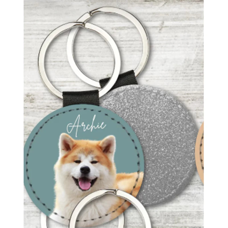 Custom Pet Photo Keychain Personalized Dog Cat Portrait Name Leather Picture Keyring Charm Anniversary Memorial Loss Gift Him He