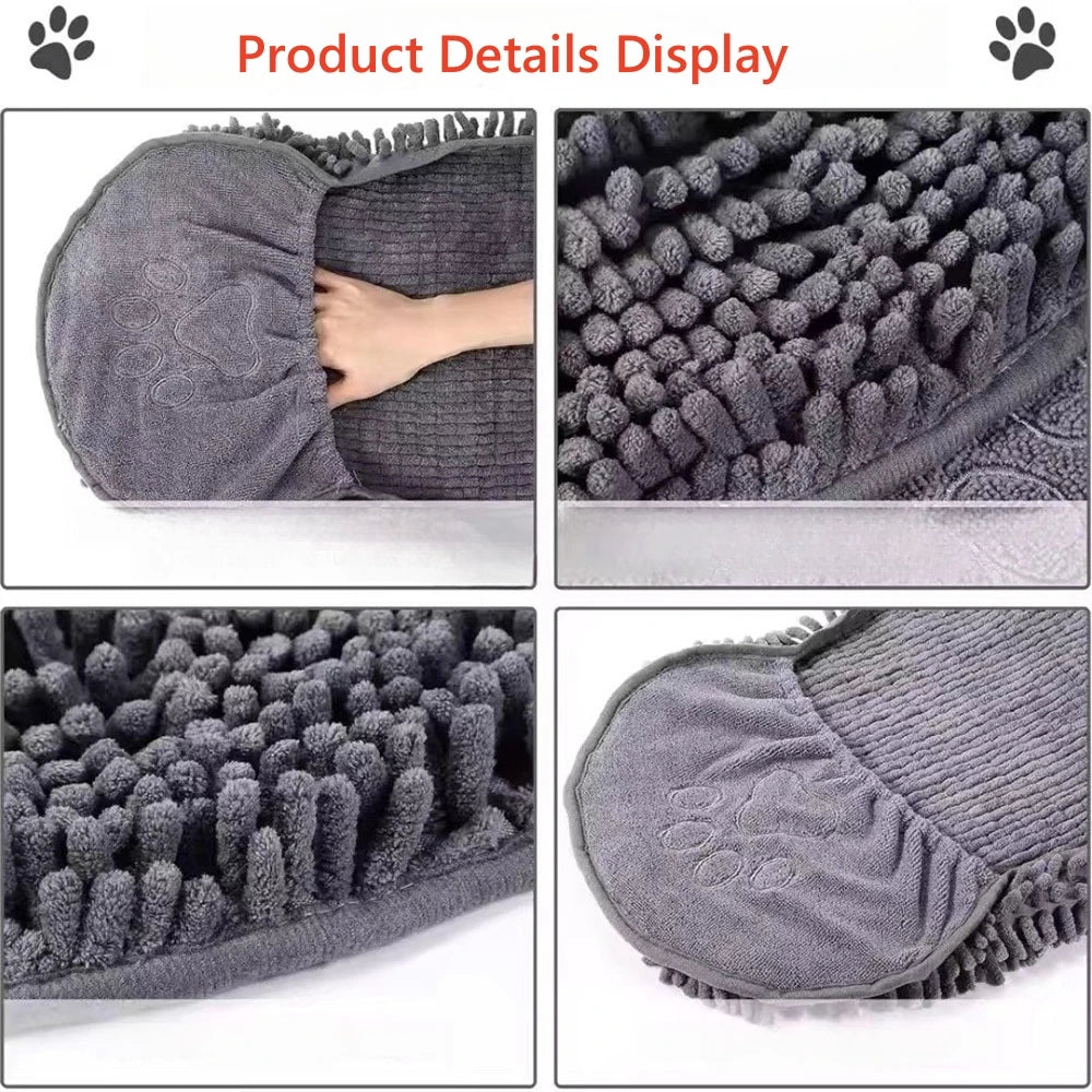 Portable Plug-in No Dirty Hands Dog Cat Blanket Absorbent Quick Drying Chenille Towel Pet Bath Cleaning Supplies Dog Accessories