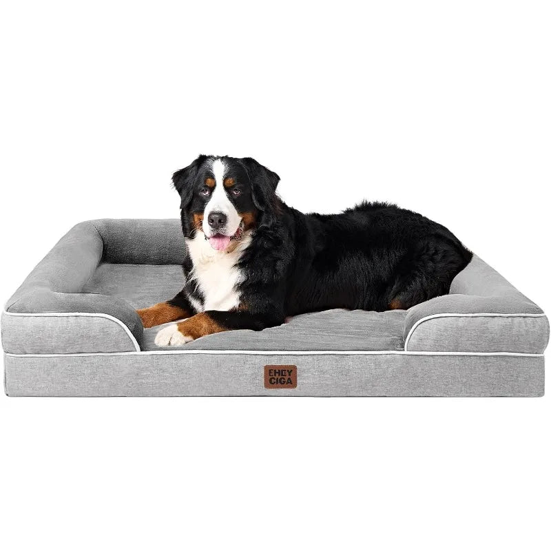 Orthopedic Dog Beds For Extra Large, Waterproof Memory Foam XXL Pet Bed With Sides, Non-Slip Bottom And Egg-Crate