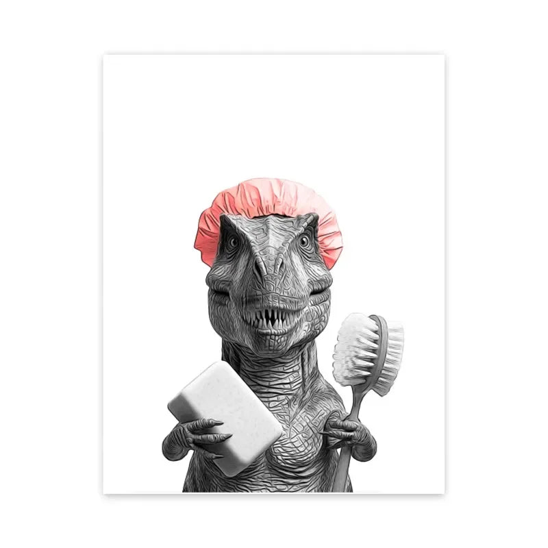 Cat Giraffe Dog Elephant Toilet Paper Bathtub Funny Bathroom Poster Print Canvas Painting Wall Art Shower Room Home De