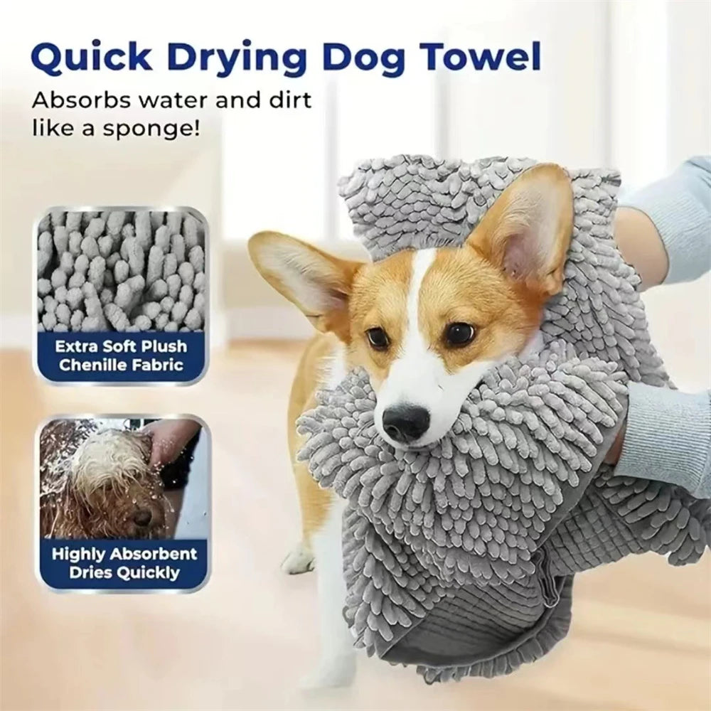 Portable Plug-in No Dirty Hands Dog Cat Blanket Absorbent Quick Drying Chenille Towel Pet Bath Cleaning Supplies Dog Accessories