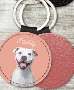 Custom Pet Photo Keychain Personalized Dog Cat Portrait Name Leather Picture Keyring Charm Anniversary Memorial Loss Gift Him He